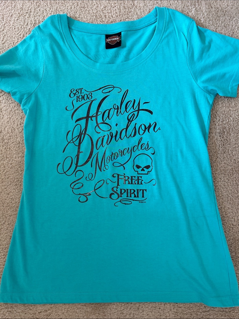 Harley-Davidson Teal Short Sleeve 'Free Spirit' Skull Graphic Tee
